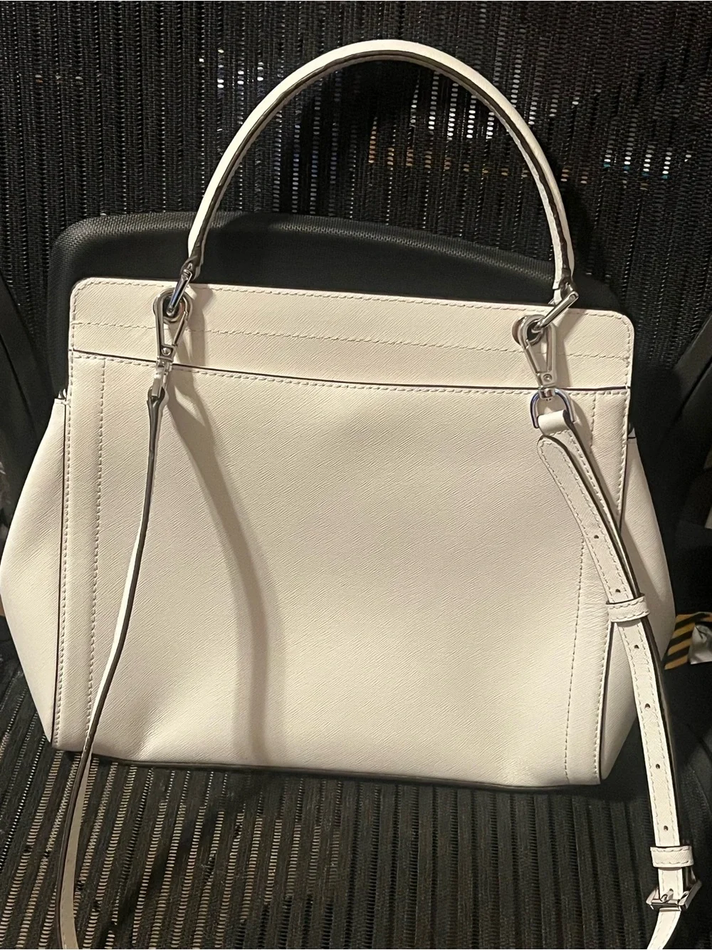 Michael Kors Talia MK Satchel Flap Bag White Saffiano Leather